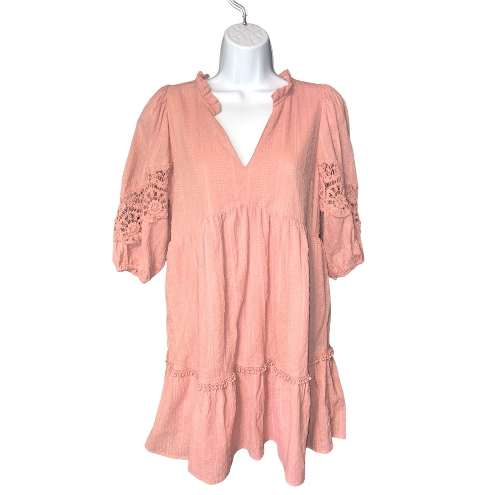 Umgee Pink Ruffled Tiered Mini Dress EUC S